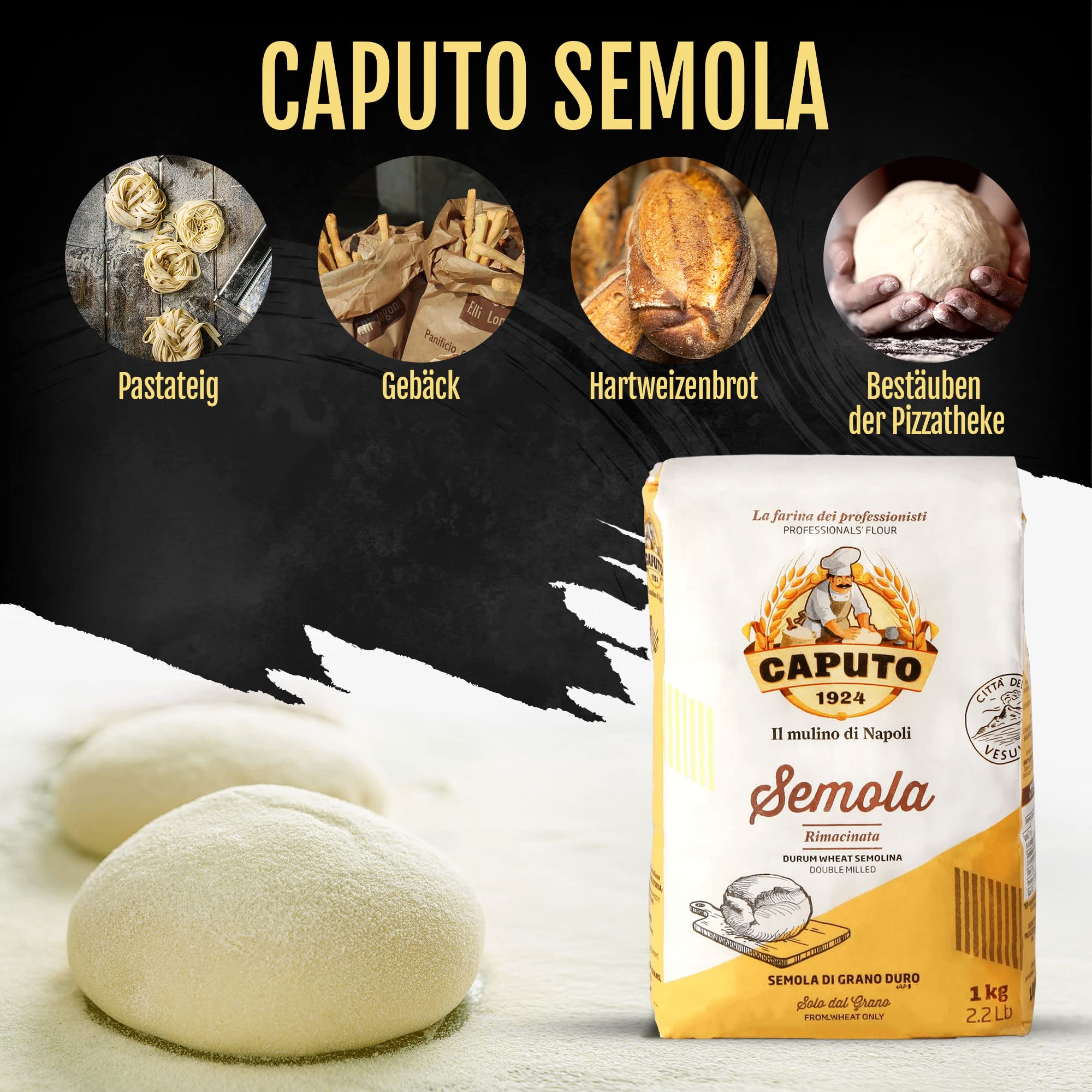 Caputo Testpaket - 2x 1kg Cuoco + 2x 1kg Pizzeria + 2x 1kg Semola + 1x 100g Lievito Trockenhefe