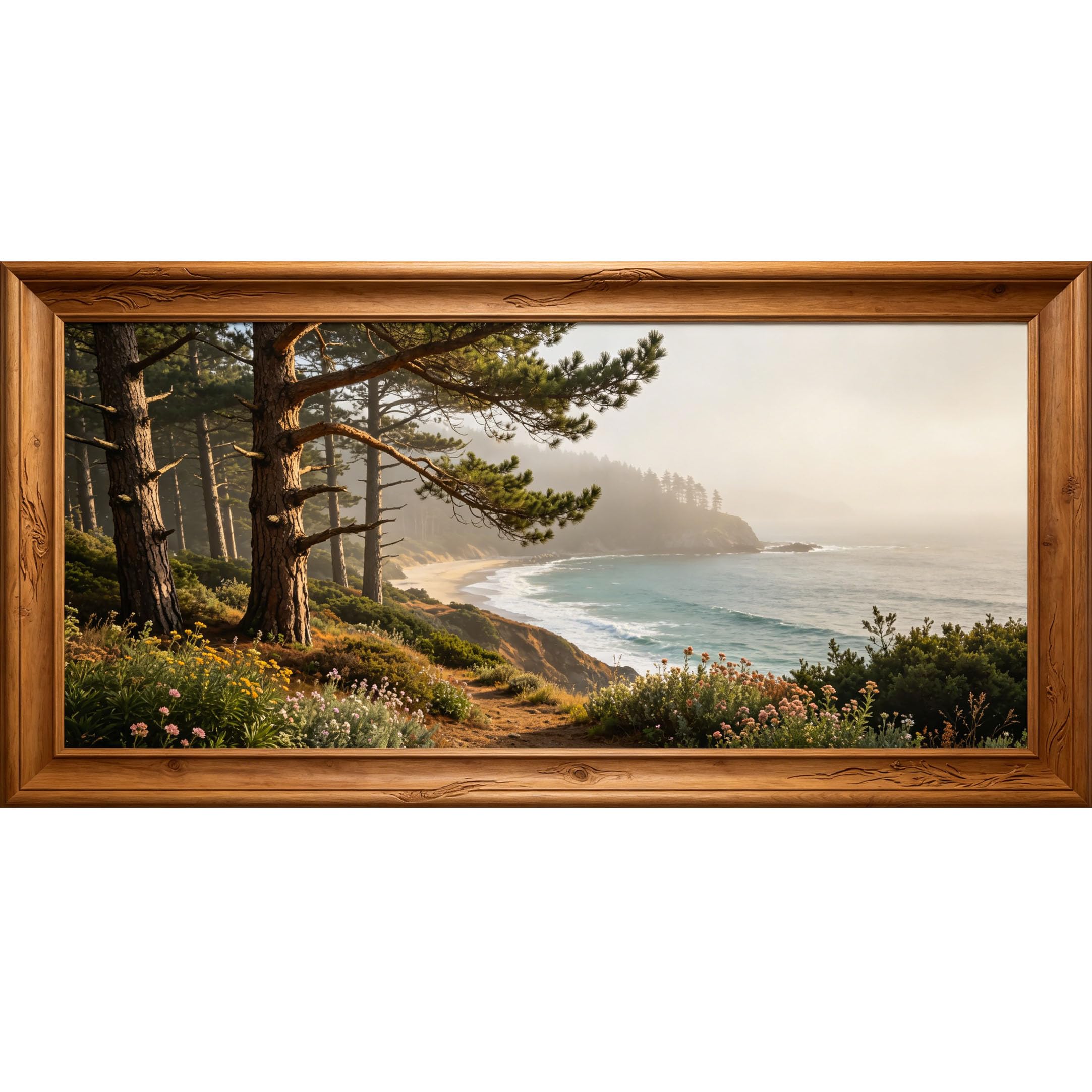 Agglomerix 3D Framed Wall Art Pine Tree Coastal Landscape Ocean Cliff Botanical Texture Large Size SelfAdhesive Removable Wall Decor Prints Artwork for Living Room Bedroom Office