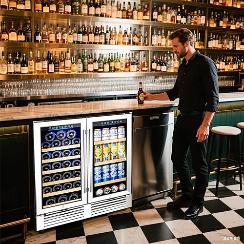 Miniatura 9 de BODEGA COOLER - Enfriador de bar trasero con 2 puertas de vidrio, refrigerador de bebidas debajo del mostrador de 76 cm, refrigerador comercial de