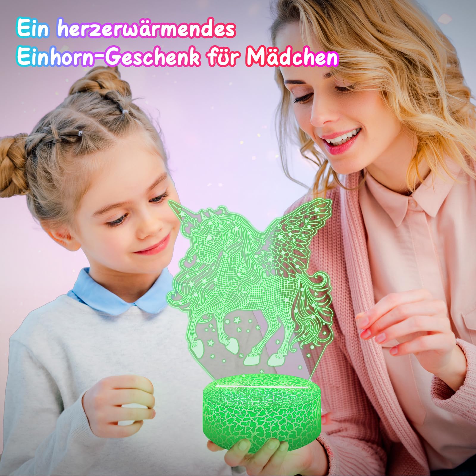 Polemera Luce Notturna Unicorno per Bambini, lampada Unicorno illusione 3D con 16 colori cambiare da telecomando, Regalo unicorno per una bambina di 6 7 8 9 10 11 12 anni, lampada cameretta bambino