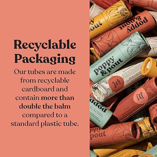 Miniatura 4 de Paquete de 10 unidades + caja de regalo, bálsamo labial Poppy & Pout 100% natural, tubo de cartón, rellenado a mano, cera de abejas, vitamina E,