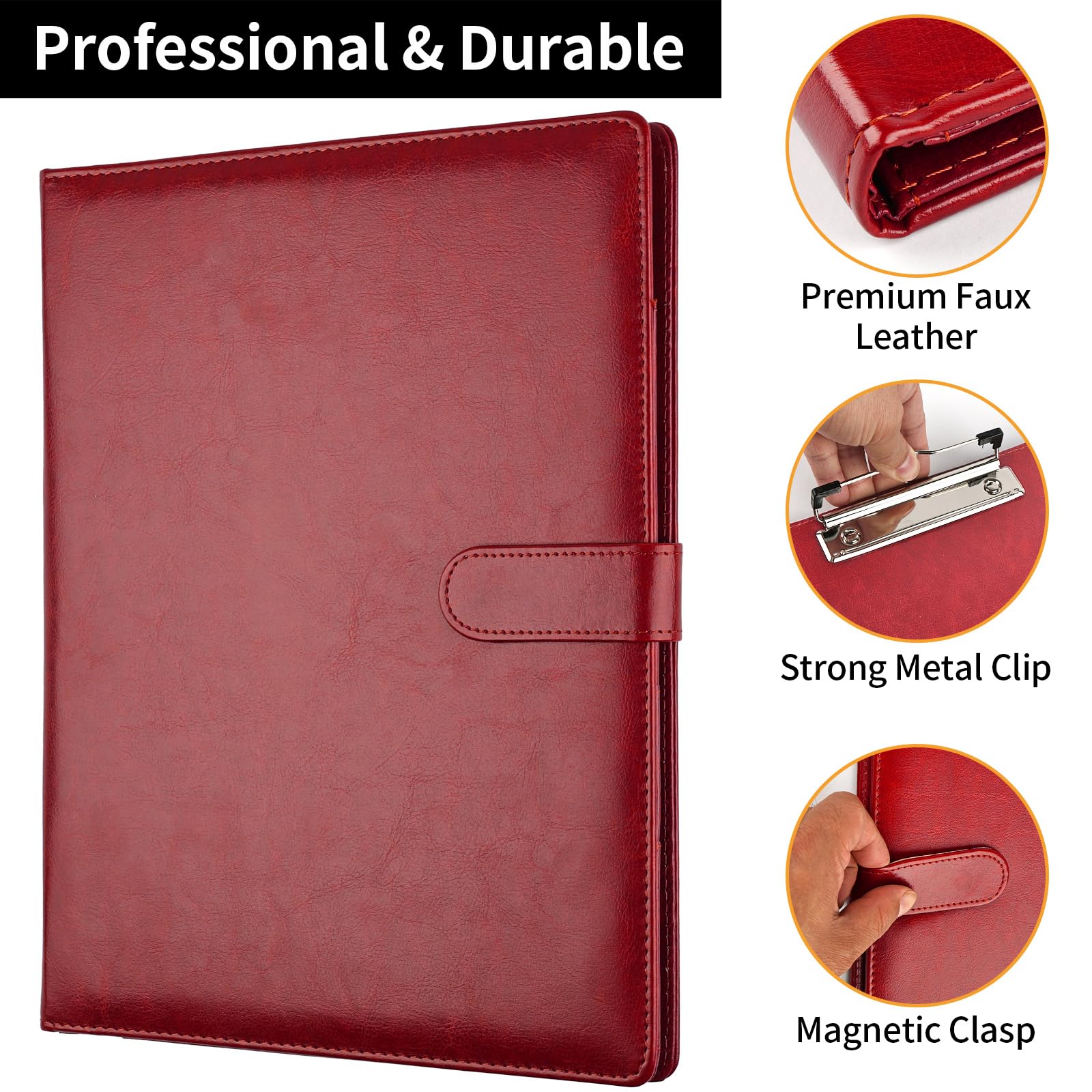 Carpeta profesional con portapapeles, carpeta de piel sintética, soporte legal para bloc de notas tamaño carta A4, currículum, escritura, organizador ideal para conferencias de oficina de negocios