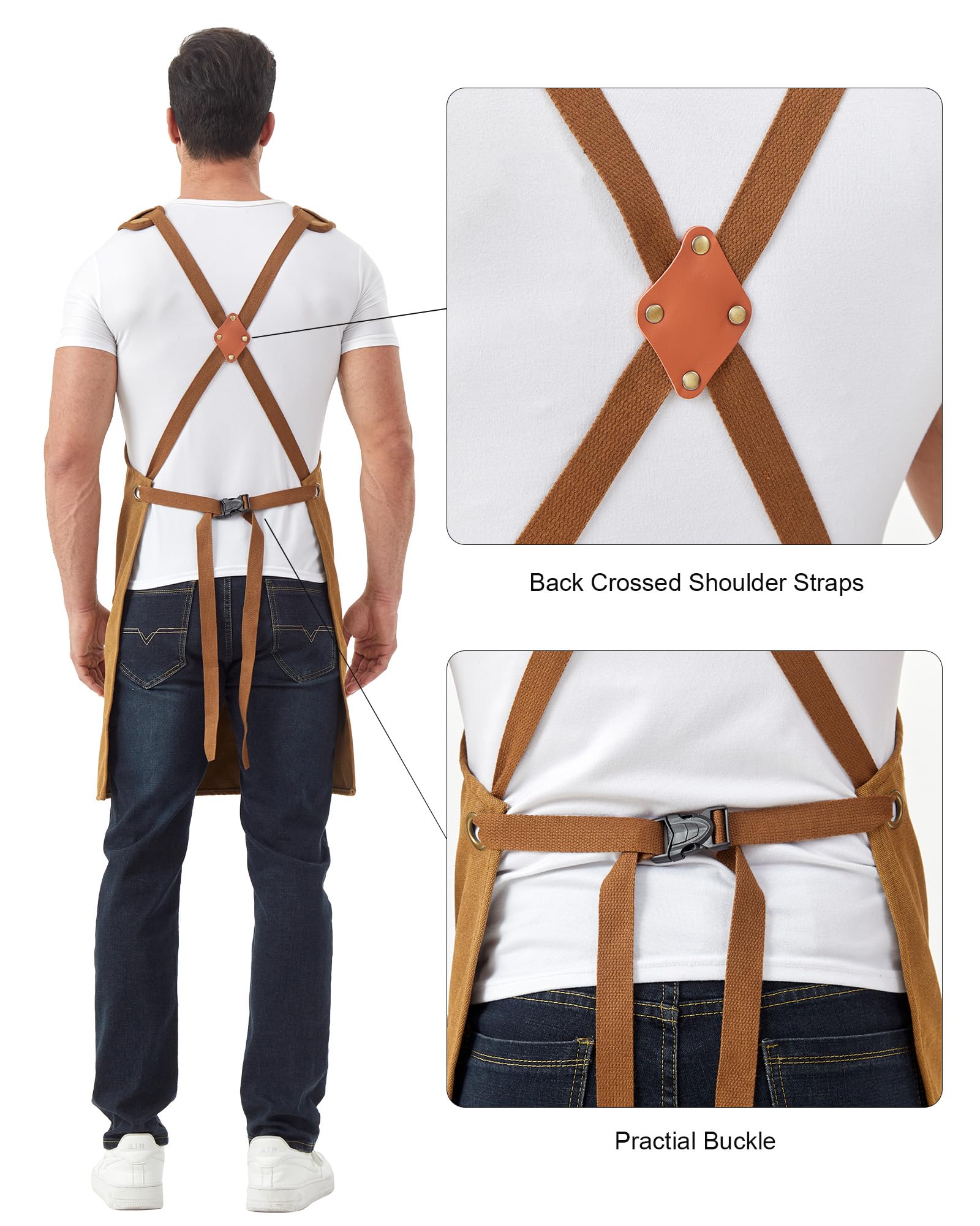 Nanxson Thick Canvas Tool Apron for Men with Padded Shoulders, Brown - Image 4