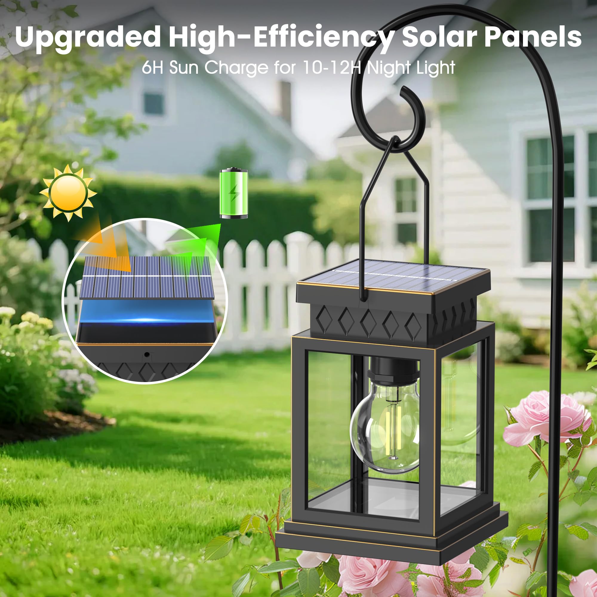 Paquete de 2 linternas solares de granja, bombilla solar de cristal, impermeable para exteriores y 2 pilas AA, para porche exterior, patio y mesas de interior, repisa.