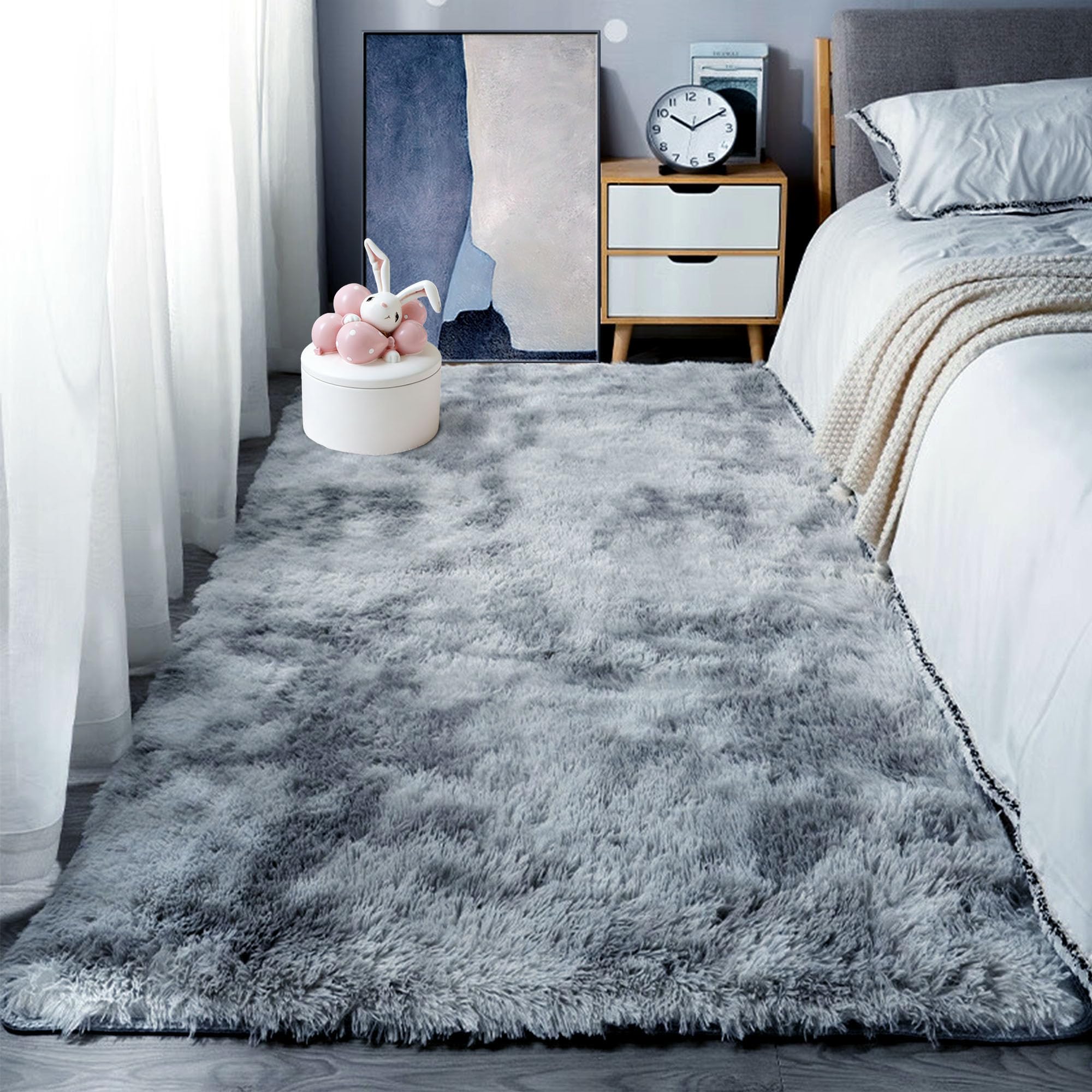 Tapis de salon gris clair 140x310 cm rectangulaire à poil long