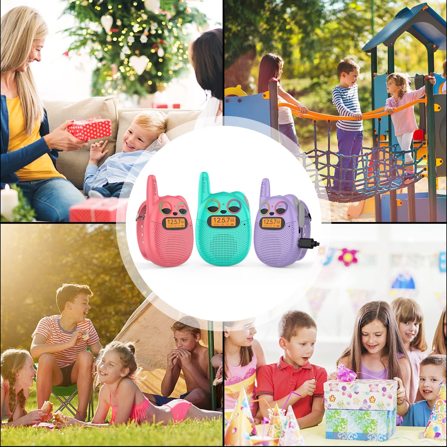 Qniglo Walkie Talkies for Kids Rechargeable, 2 Way Radios Walkie Talkie Watch 3 Miles Long Range, Perfect Outdoor Camping Toys with Lanyard for 3+ Years Old Boys Girls for Hiking Adventures, 3 Pack