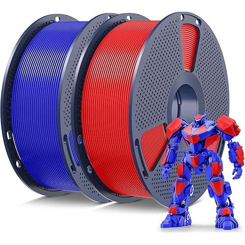 SUNLU PLA 3D Printer Filament, Neatly Wound PLA Filament 1.75 mm, Dimensional Accuracy +/- 0.02mm, Good Vacuum Packaging Consumables, PLA 2kg in Total, 1kg per Spool, Pack of 2,Red+Klein Blue