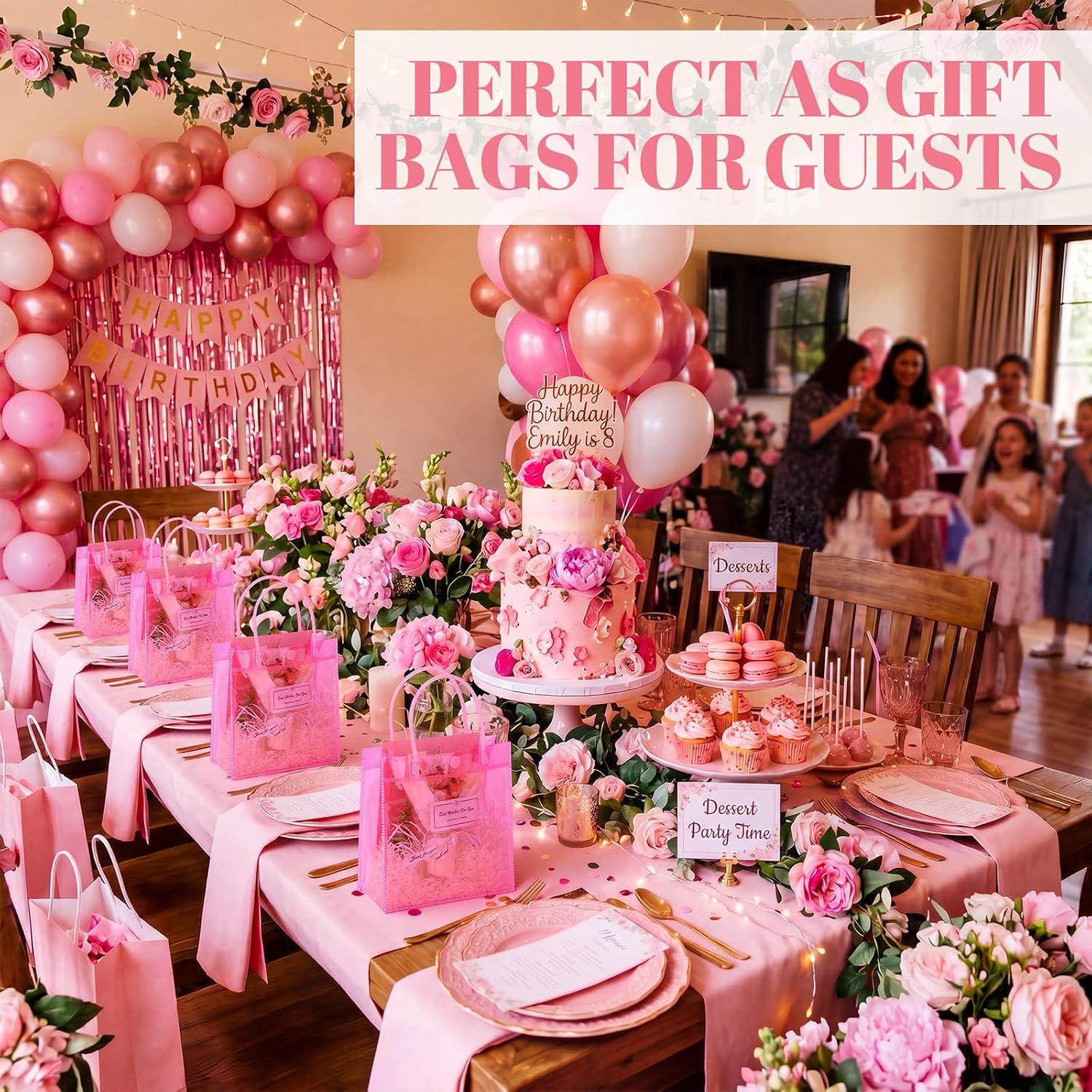 Sweetude 24 Pack Pink Clear Sleepover Gift Bags Sleepover Spa Party Favors Reusable Goodie Bags with Handles PVC Clear Candy Bag for Pink Birthday Party Supplies Bridal Wedding Bridesmaid Gifts image 3