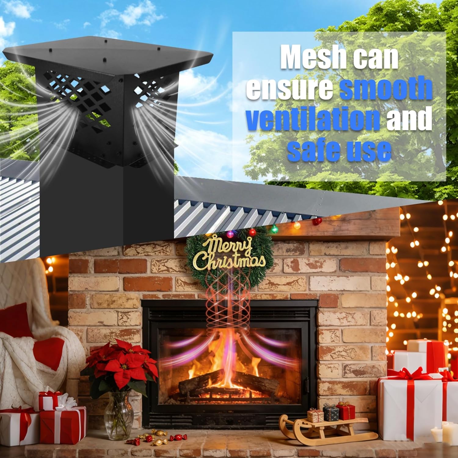 Chimney Cap 13" x 9" Chimney Cover Fireplace Chimney Caps All Weather Chimney Covers Adjustable Bottom and Side Mount Suitable for Outside Existing Clay Flue Tile Sizes Galvanized Steel Black