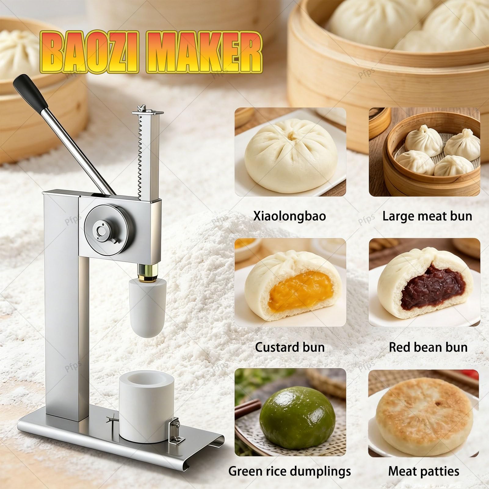 Macchina per Baozi, Macchina Semiautomatica per Panini Cinesi, 400-500 Panini All'ora, Kit Fai da Te per La Preparazione di Panini con Stampi, per La Cucina Casalinga Large