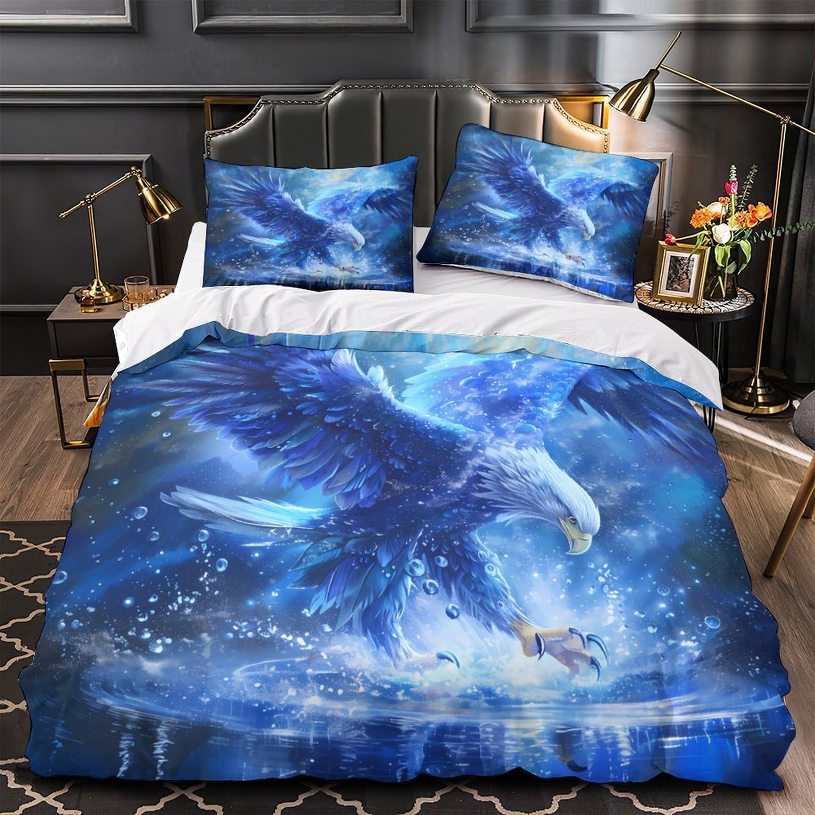 Housse de couette papillon bleu au design floral artistique imprimé en 3D durable