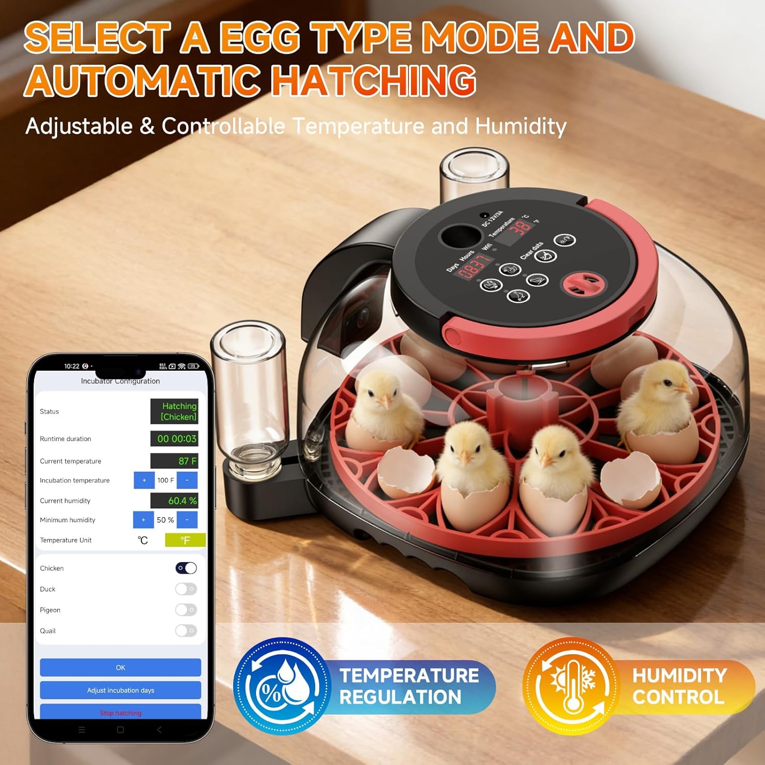 12 Egg Incubator WiFi with Camera, Humidity and Temperature Control, APP Notification, Egg Candler, Automatic Egg Turner, Smart Incubators for Hatching Eggs, Chicken, Duck, Pigeon and Quail