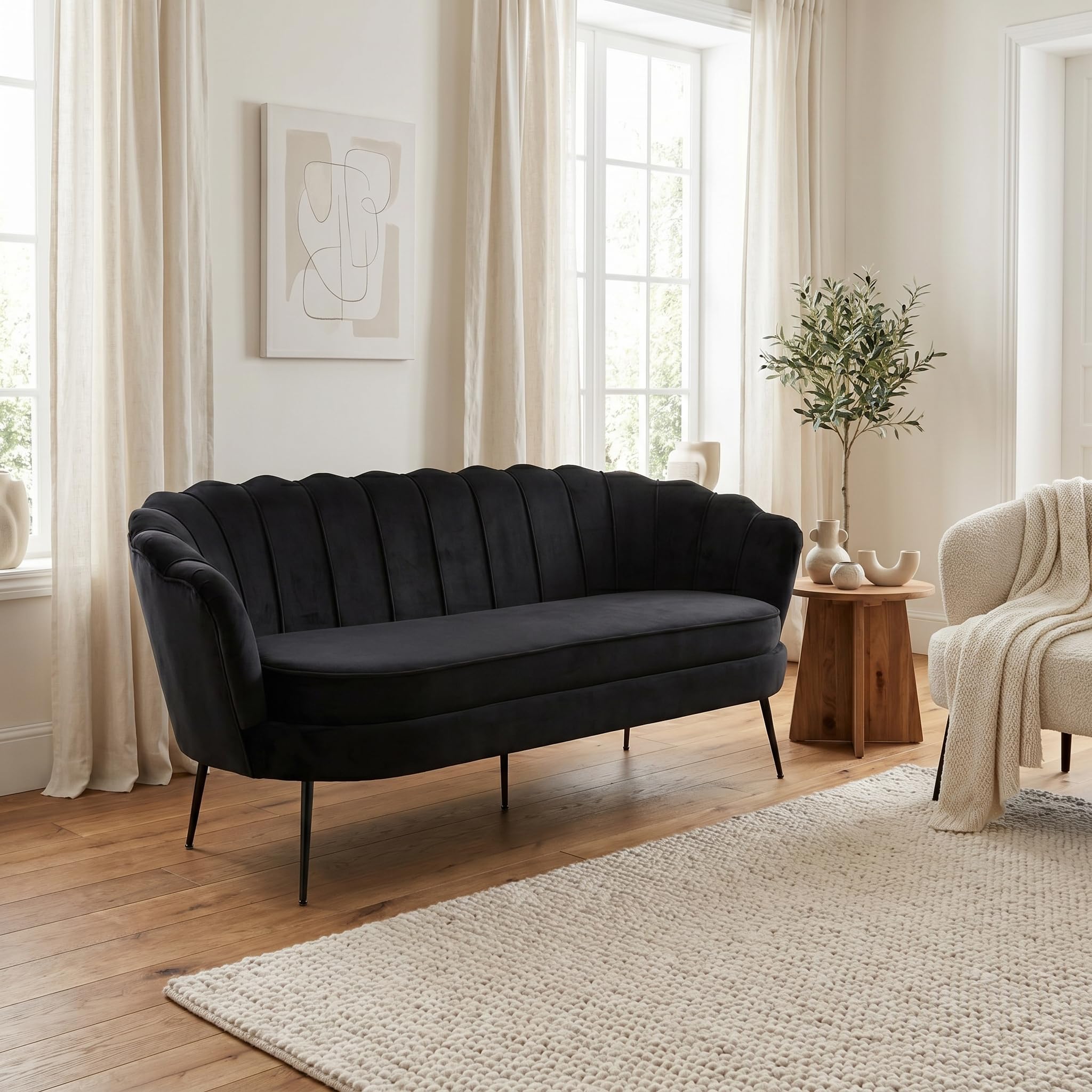 Couch 3 Sitzer - Sofa Nice 3 Personen Velours Schwarz 181x79x78 cm 3er Polstersofa Dreisitzer Wohnzimmersofa modern skandinavisch Stoffsofa Loungesofa Wohnzimmermöbel Sitzcouch Sitzmöbel