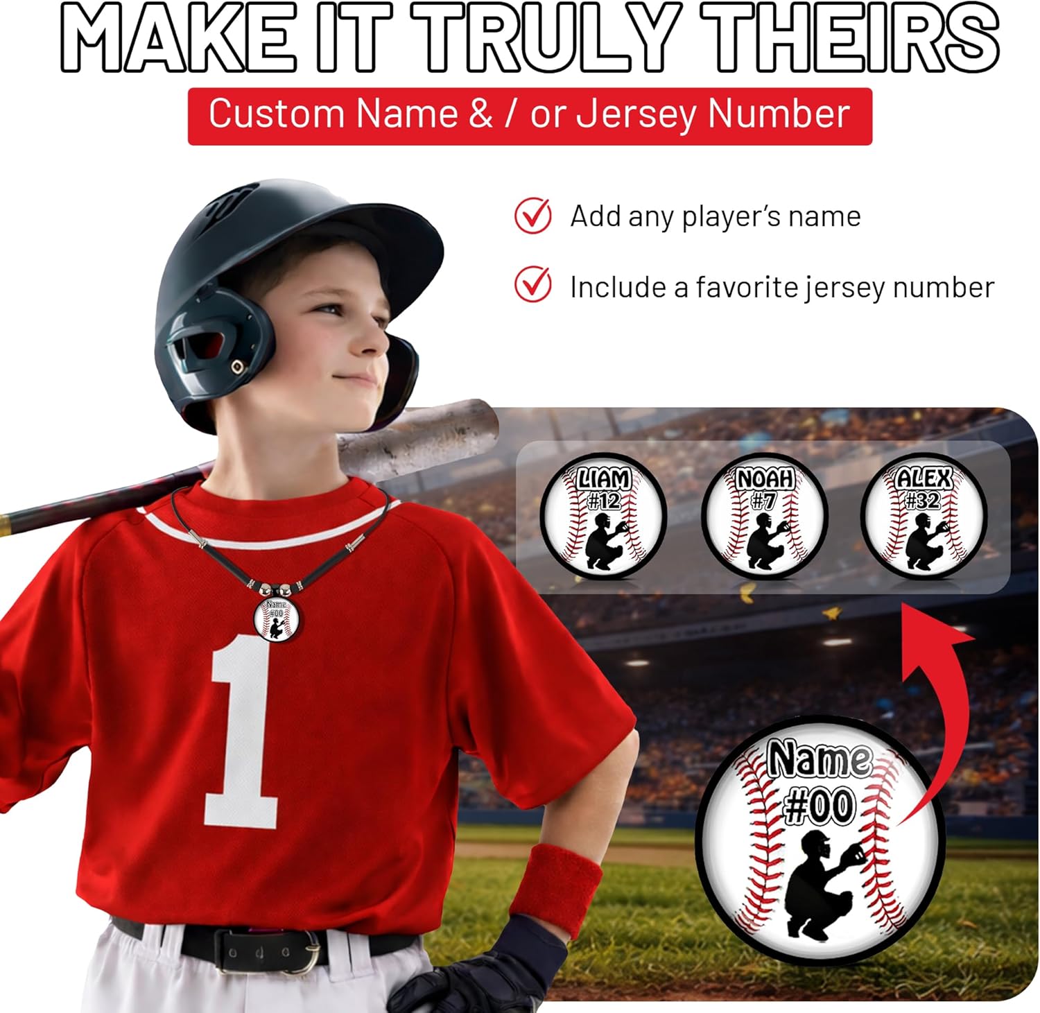 Personalized Baseball Necklace for Boys - Custom Name Jewelry, Baseball Pendants & Charms, Unique Gifts for Boys, Perfect Game Day Accessories