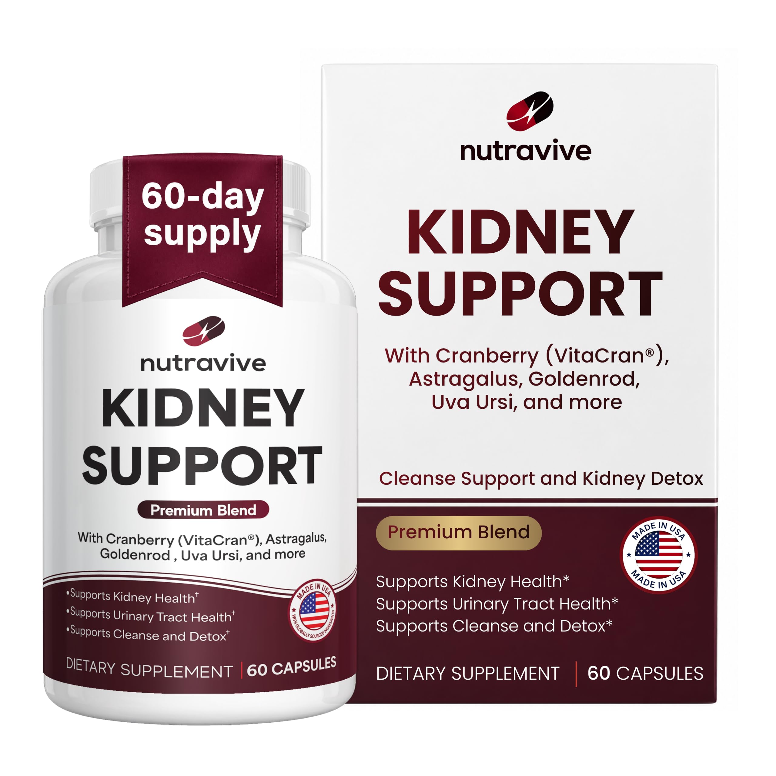 Kidney Cleanse & Support - Cranberry, Astragalus - 60 Capsules