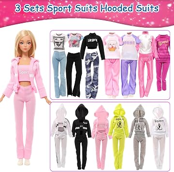 Miunana 9 Sets Doll Clothes Outfits Random Fashion Pack for 11.5 Inch Dolls | Hooded Sports Suit Casual Outfits Tops Pants Sweatshirt Bathrobe Pajamas In Random for 30cm Girl Dolls Birthday Gifts