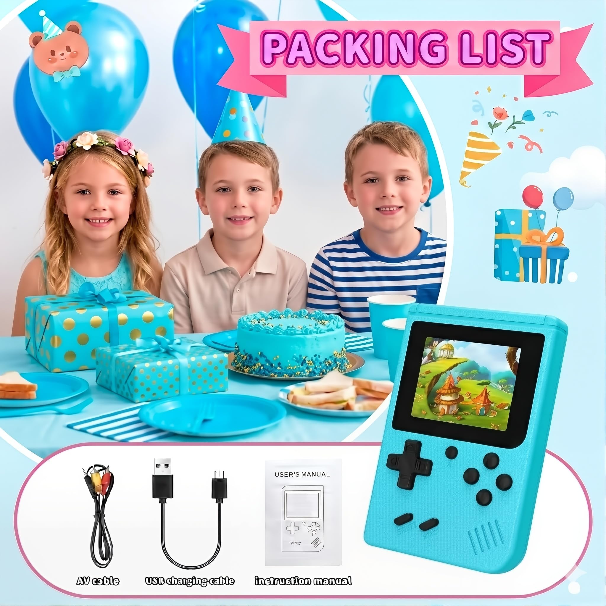Console de Jeux Rétro Portable Mini, 500 Jeux Intégrés, Écran IPS 3.0 Pouces, Batterie Rechargeable, Console de Jeu Vidéo Portable, Bleu (Bleu)