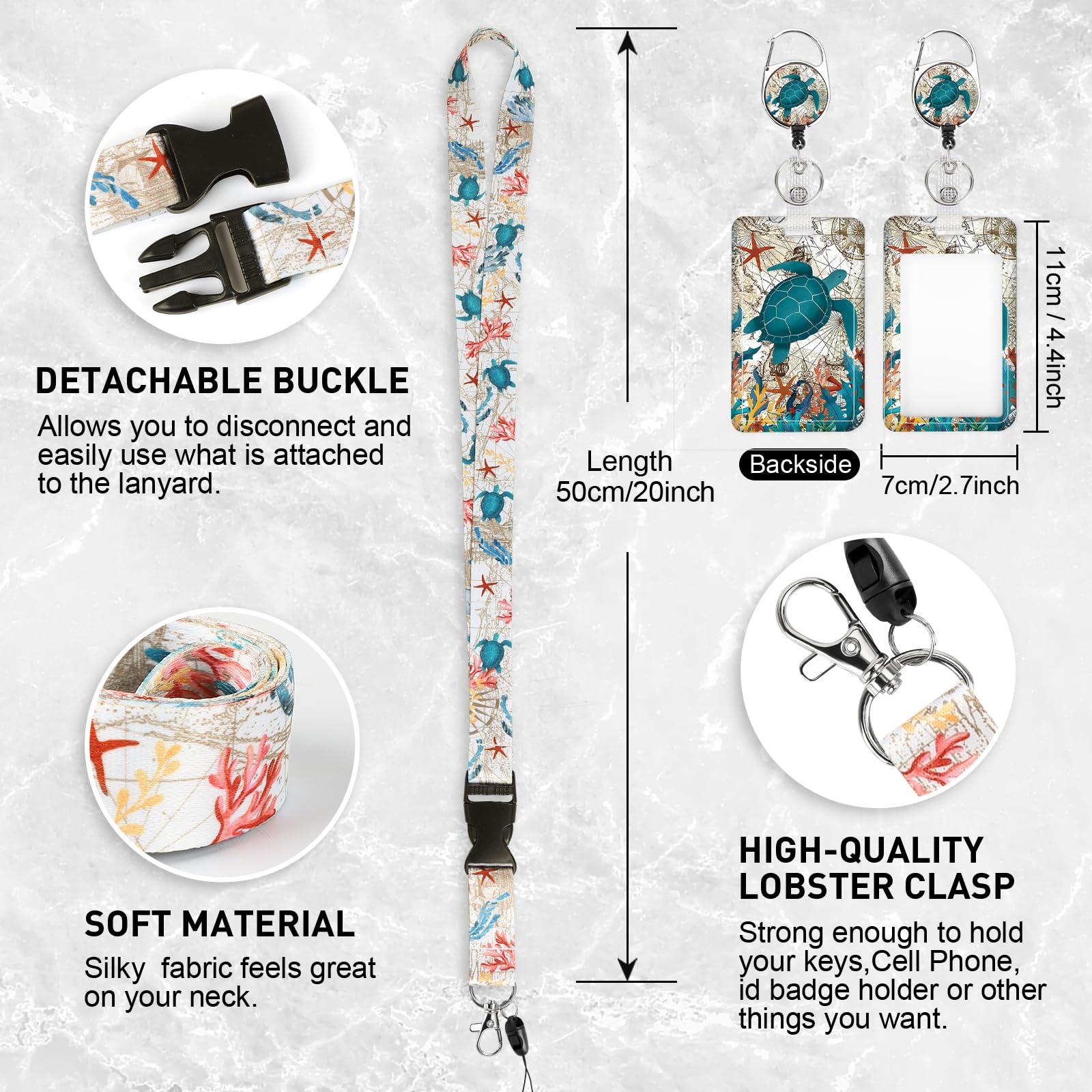 AiQInu Ausweishülle Mit Band Marmor-Muster - Verstellbarer Kartenhalter Mit Karabiner