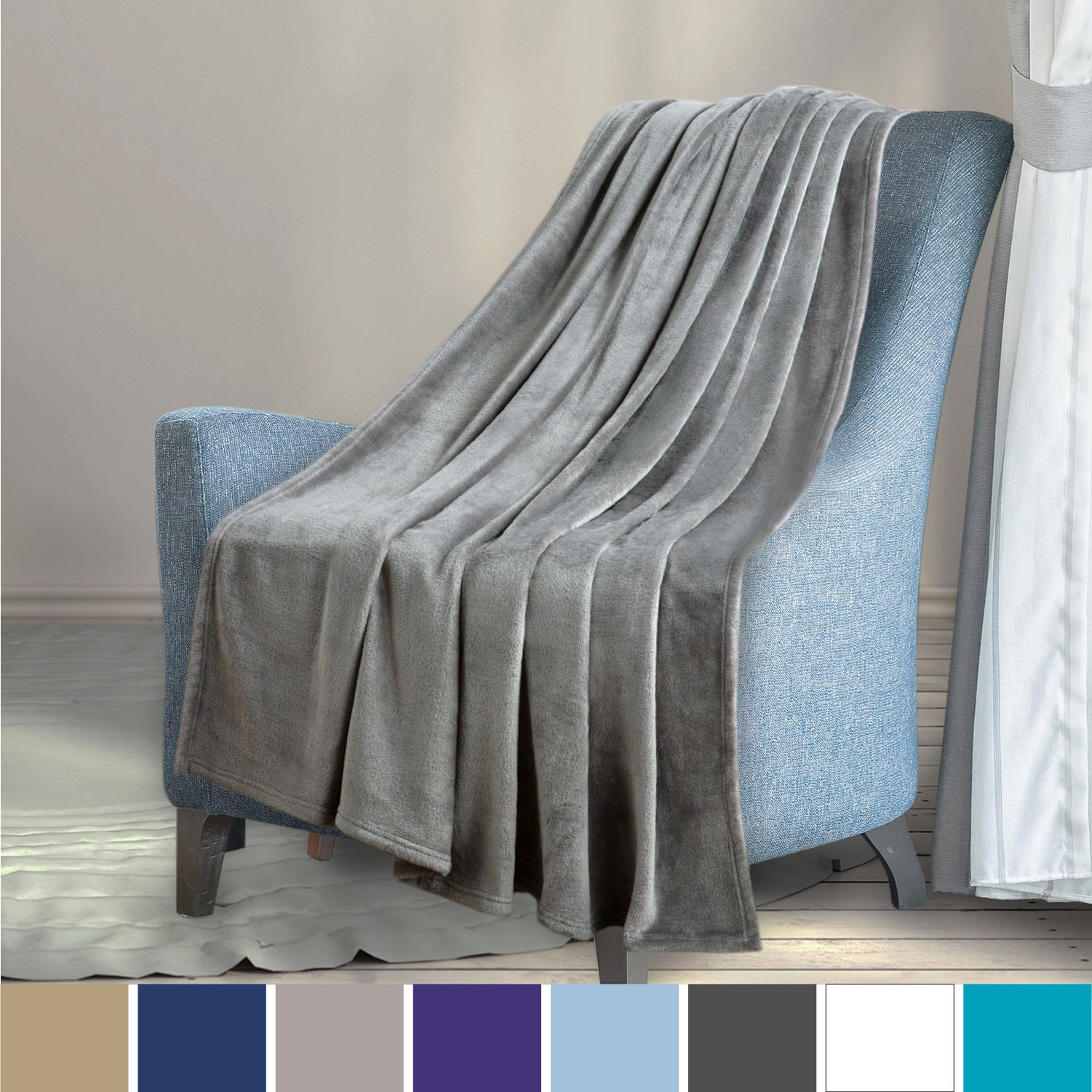 Bedsure Flannel Fleece Throw Blanket Travel/Single Size Silver Grey
