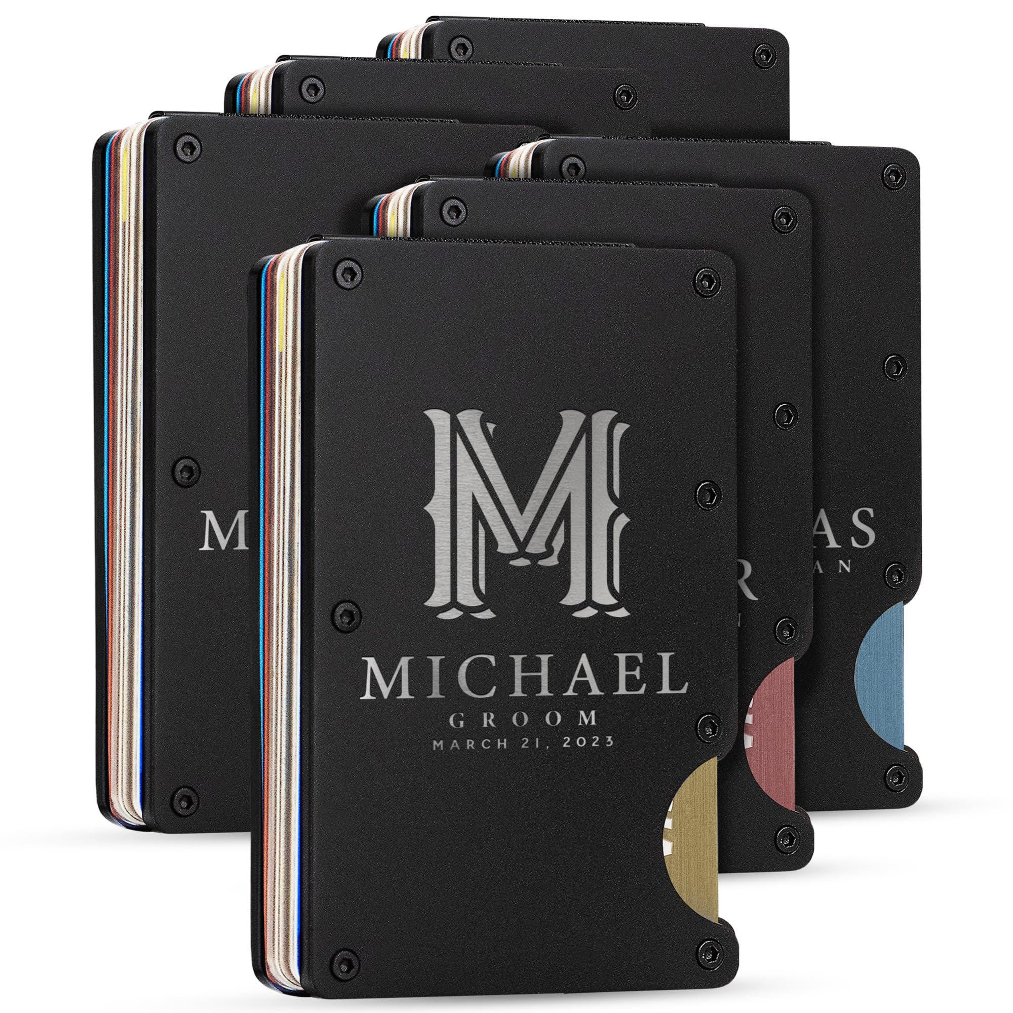 Amazing Items Set of 6, Personalized Groomsmen Proposal Gifts, Custom Groomsman Gifts Wallet Set - D1