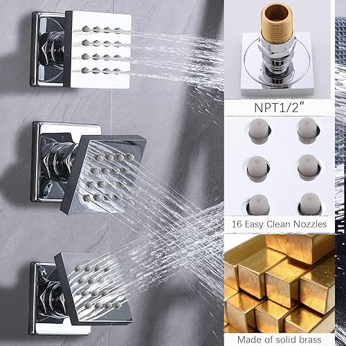 Miniatura 6 de Sistema de ducha cromado de cuerpo completo de 12 pulgadas, sistema de cabezal de ducha de montaje en pared, potente juego de grifo de ducha con