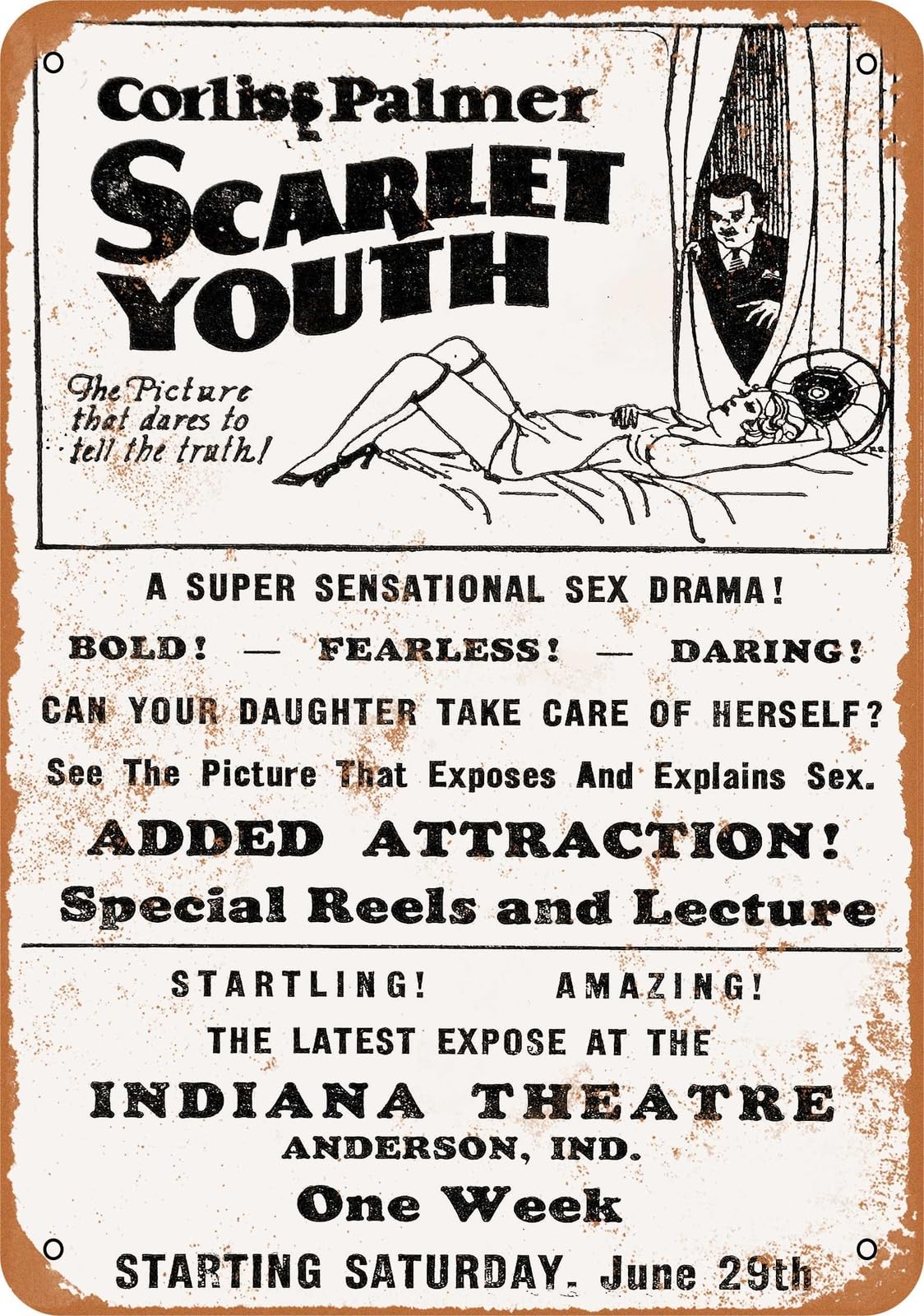 Metal Sign - 1928 Scarlet Youth Sex Movie - Vintage Look home decor