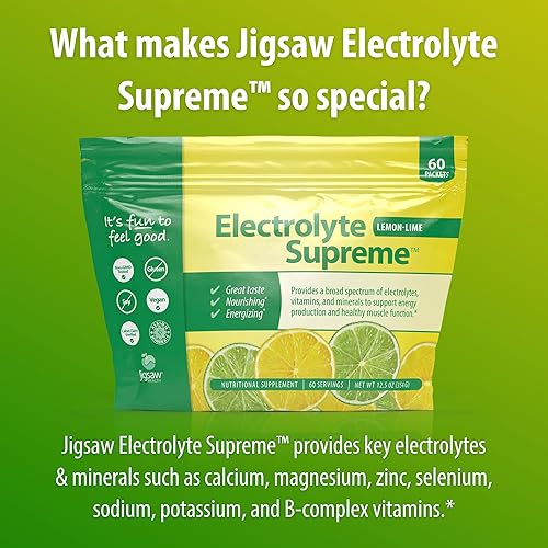 Vista 5 de Suplemento Jigsaw Health Electrolyte Supreme, delicioso sabor a bayas, amplio espectro de electrolitos + oligoelementos, 60 paquetes de polvo, Value