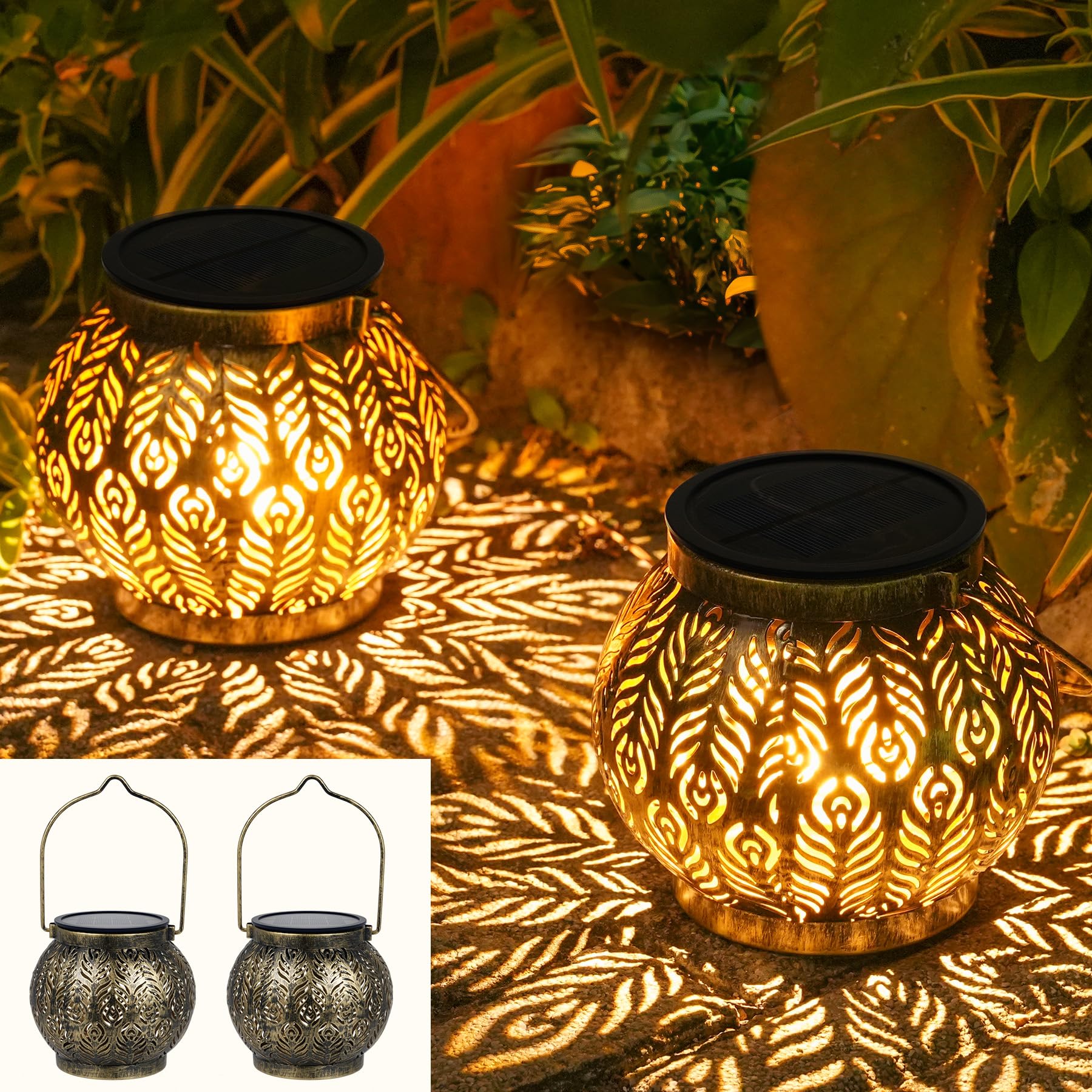 Solarlaterne für Außen Bonsery, 2 Stück Solarlampen für Außen Hängend IP65 Wasserdicht, Solar Laterne Outdoor Vintage LED Orientalische solarleuchte hängend für Patio Terrasse Wand Tisch Geschenk