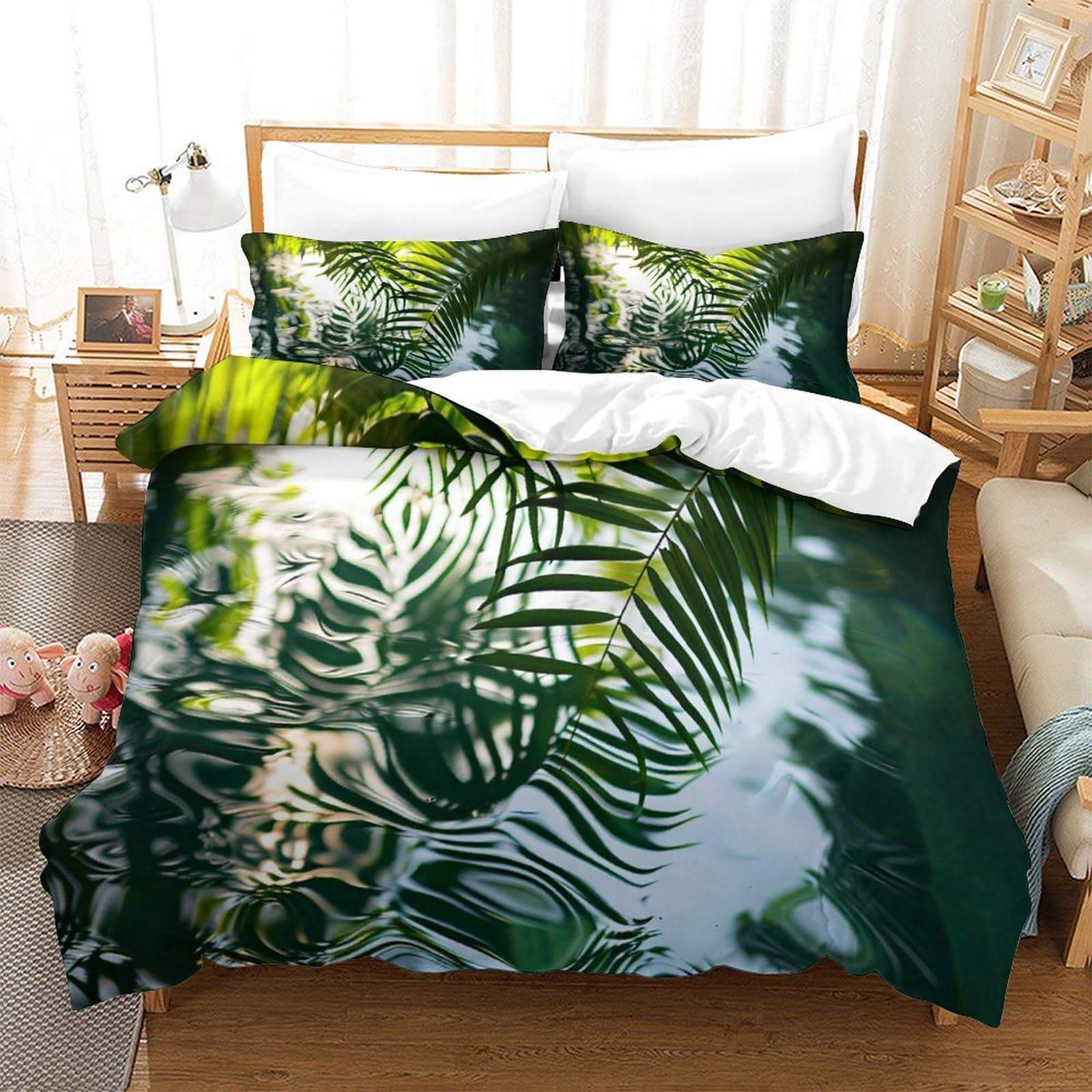 P1s9u7w5y Water Ripple-6 3D Printed Tropical Leaf Duvet Cover Set 3Pcs Microfiber Botanical Bedding Set Double（200X200cm）