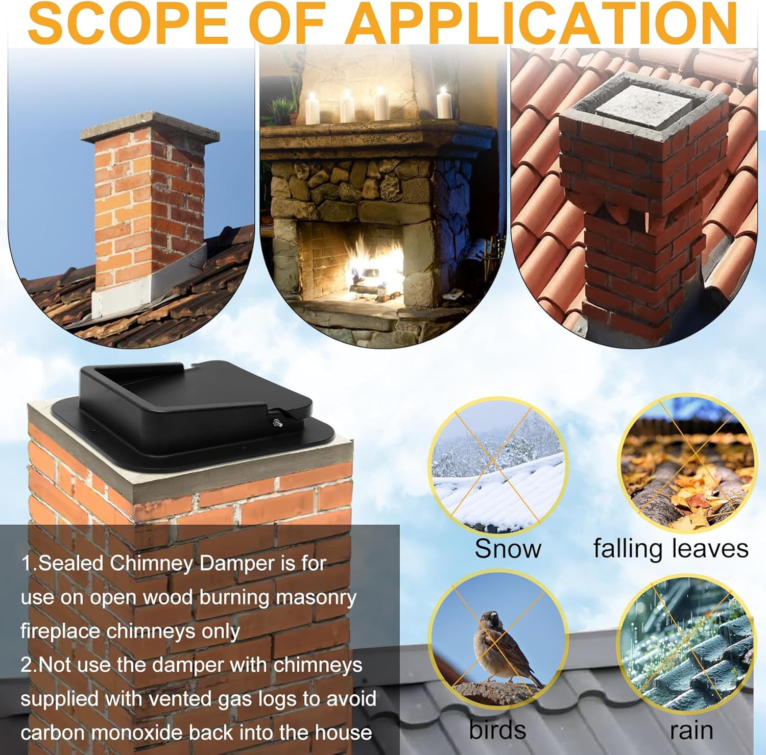 Anrain 13x13 Seal Tight Chimney Damper, Cast Aluminum Double Chimney Damper Kit for Wood Fueled Masonry Fireplaces, Rust Rain Snow Resistant Energy Efficient Flue Damper for Fire Pits