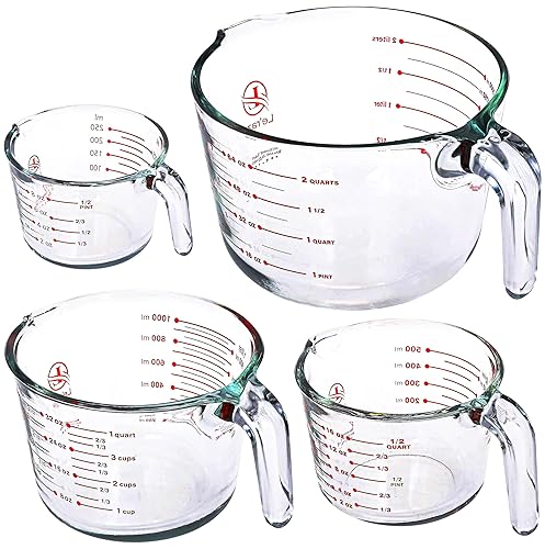 Le’raze Glass Measuring Cups Set of 4 – Heat-Resistant, Easy-Read