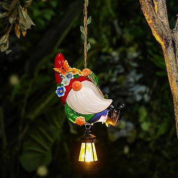 Rossesay Solar Hanging Gnome Statue 6.3" H Climbing Gnomes with LED Lantern