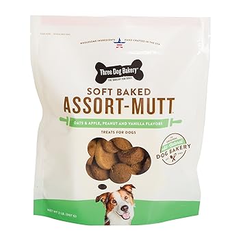 Three Dog Bakery Classic Wafers Baked Dog Treats, Assortmutt Oats & Apples, Peanut And Vanilla, 32 Oz
