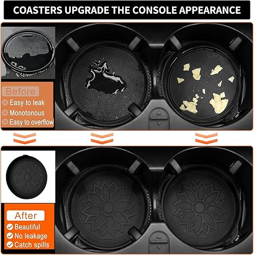 Miniatura 7 de Juego de 4 portavasos para automóvil, juego de portavasos negros, accesorios de automóvil, portavasos universales de silicona para interiores para