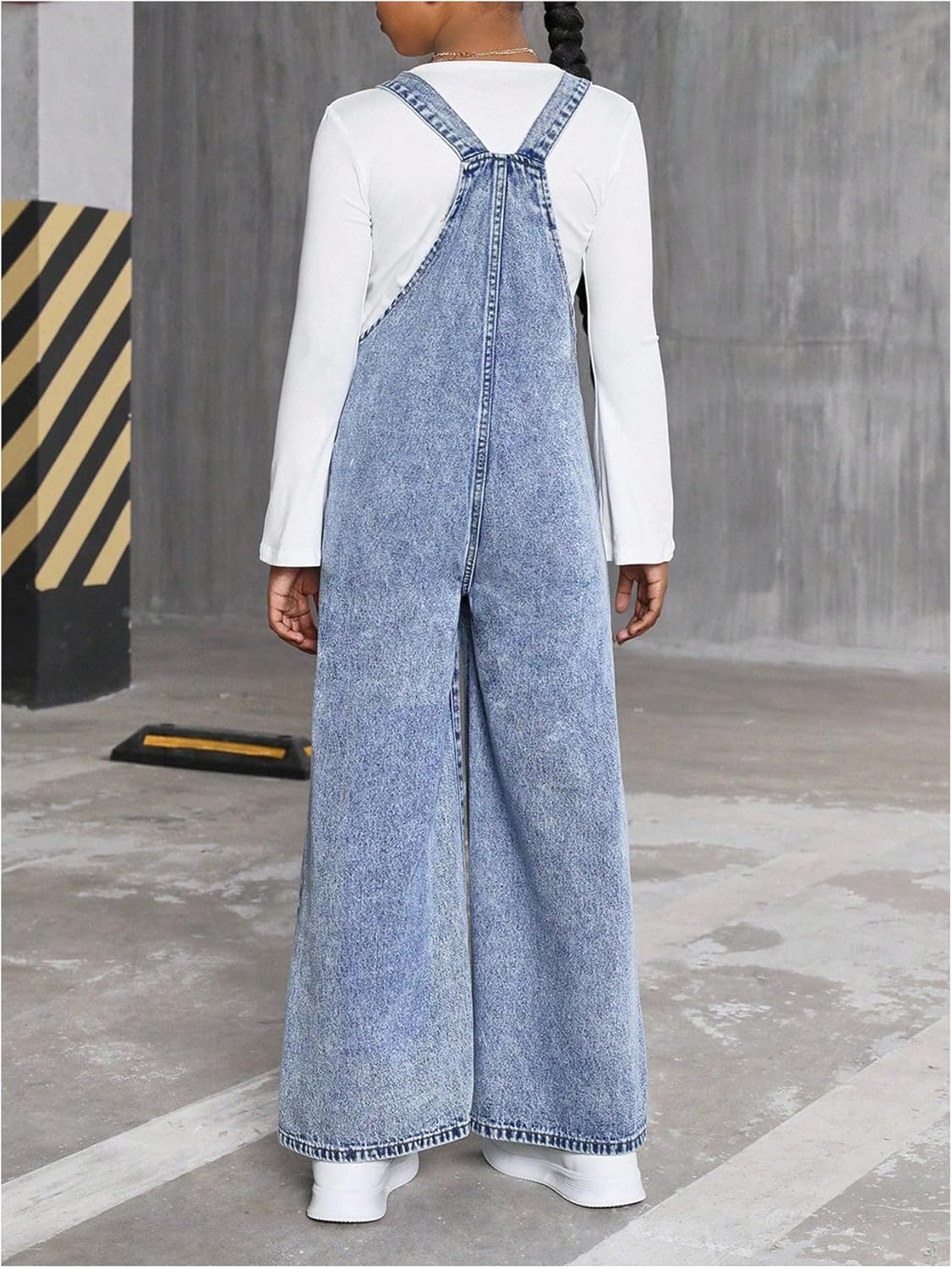 BEAUDRM Girl's Cute Graphic Denim Overalls Wide Leg Pants Baggy Jean Romper Jumpsuit with Pockets