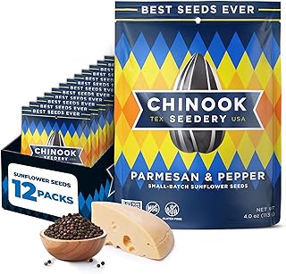 Chinook Seedery Roasted Jumbo Sunflower Seeds - Keto Snacks - Best For Snack Packs - Gluten Free, Non GMO Snack Food Gifts - 4 ounce (Pack of 12) - Parmesan & Pepper Flavor