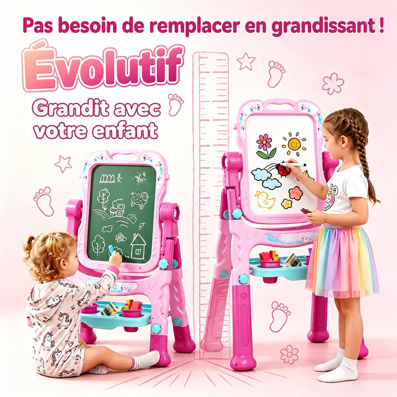 EUCOCO Tableau Enfant Double Face, Jouet Enfant 2 3 4 5 6 Ans Cadeau Fille 2 3 4 5 6 Ans Jouet Fille 1-6 Tableau Chevalet Peinture Educatif Jeux Tablette Dessin Cadeau Anniversaire Filles