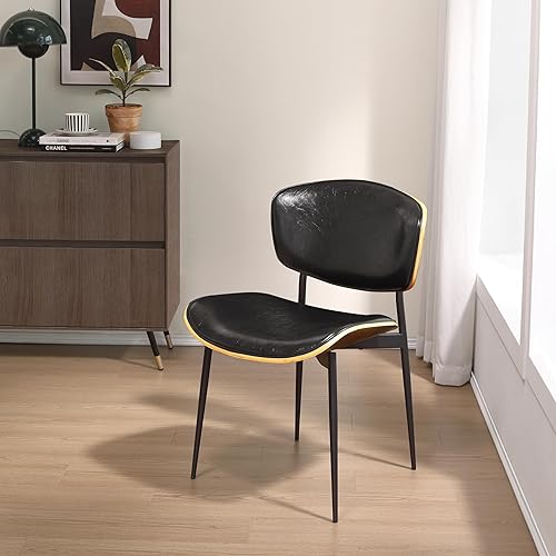 Miniatura 7 de Art Leon Sillas de comedor de piel sintética, juego de 2, sillas de escritorio modernas de mediados de siglo, sin ruedas, silla decorativa sin