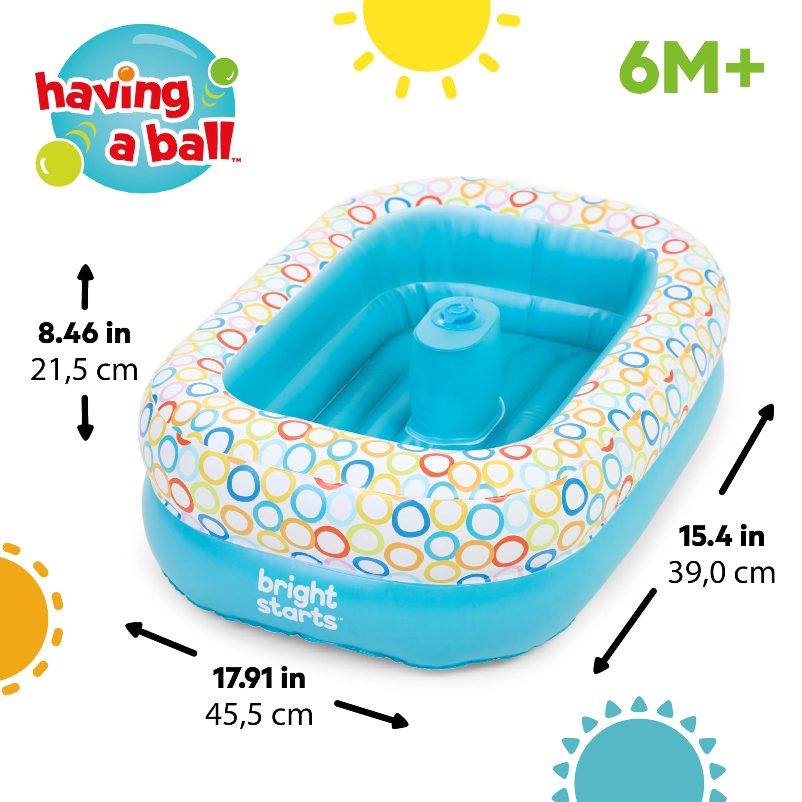 Bright Starts, 2 en 1 Bañera plegable y Piscina de Bolas, Bañera Hinchable para Bebé con Bomba de Aire Integrada y 8 Bolas Flotantes, Bañera inflable, Ideal para Bebés a partir de 6 meses