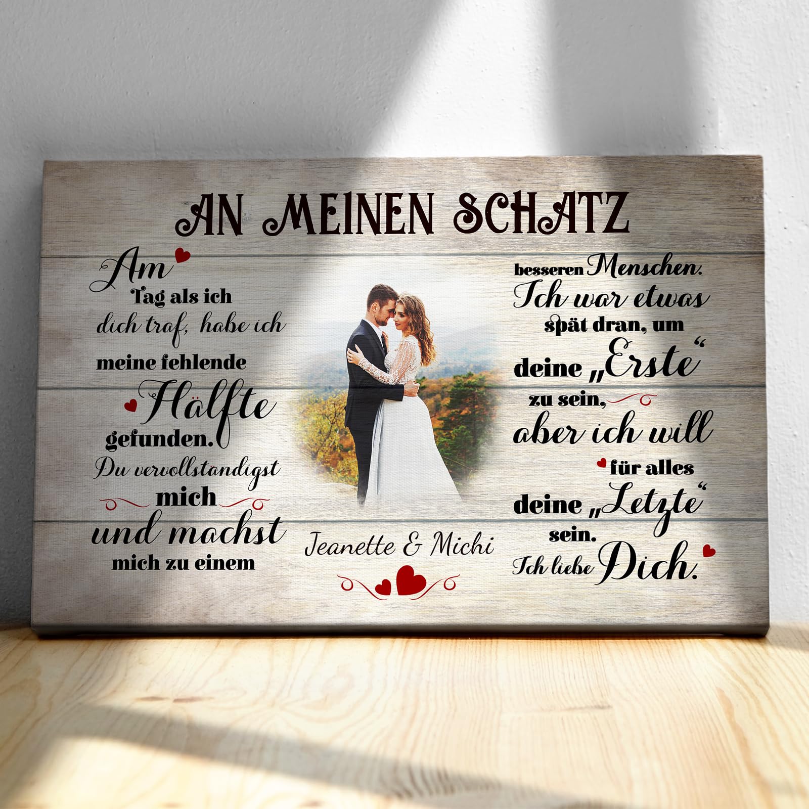 Love Faith An meinen Schatz (an ihn) Paar-Leinwand 60 x 40 cm - Personalisiertes Wandbild als Geschenk für Mann/Freund mit eigenem Foto als Jahrestagsgeschenk für Partner