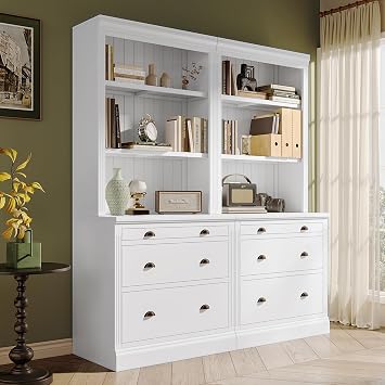 83.4" Tall Bookshelf Suite,Modern Bookcase Suite with LED Lighting, Drawers and Open Shelves,2-Piece Set Storage Bookshelf for Living Room,Home Office,White