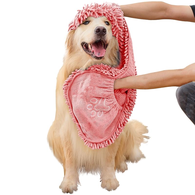 Toalha de Banho Grande para Cães em Microfibra com Bolsos para as Mãos EDENATURE Rosa