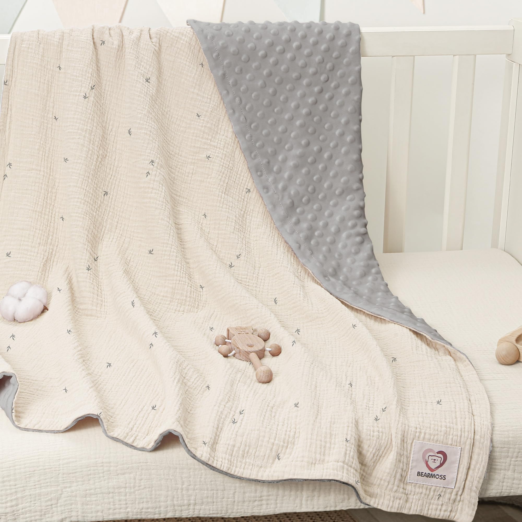 bearmoss Baby Blanket Soft Nursery Crib Blankets with Muslin Cotton Front and Dotted Fleece Back for Unisex Baby Girls Boys Newborns Toddlers 76x100cm (Cute Bud) - Image 4