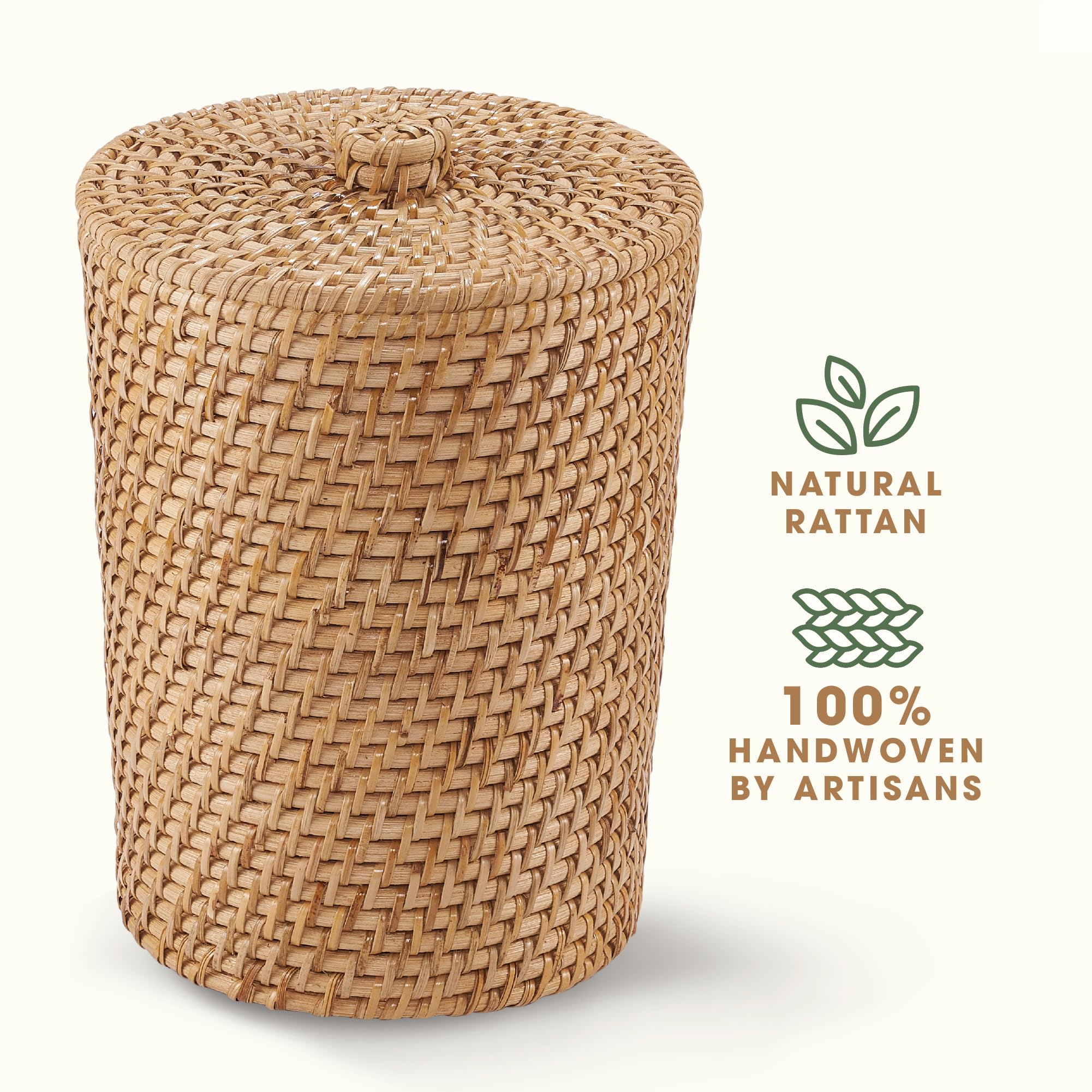 84ECO Natürlicher Rattan-Mülleimer mit Deckel und Einsatz