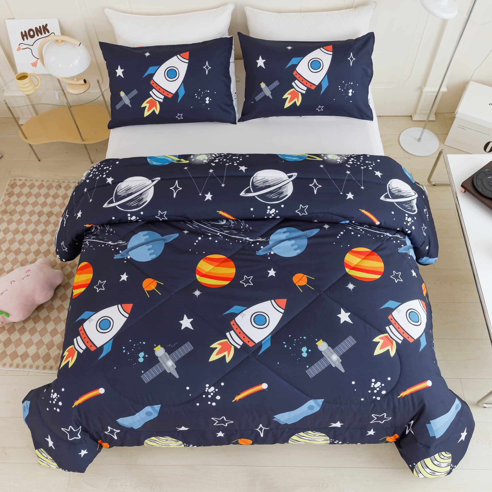 RYNGHIPYKids Comforter Set Twin Size Cute Rocket Bedding Set for Boys Girls Space Themed Teen Boy Bedding (Space Rocket,Twin)