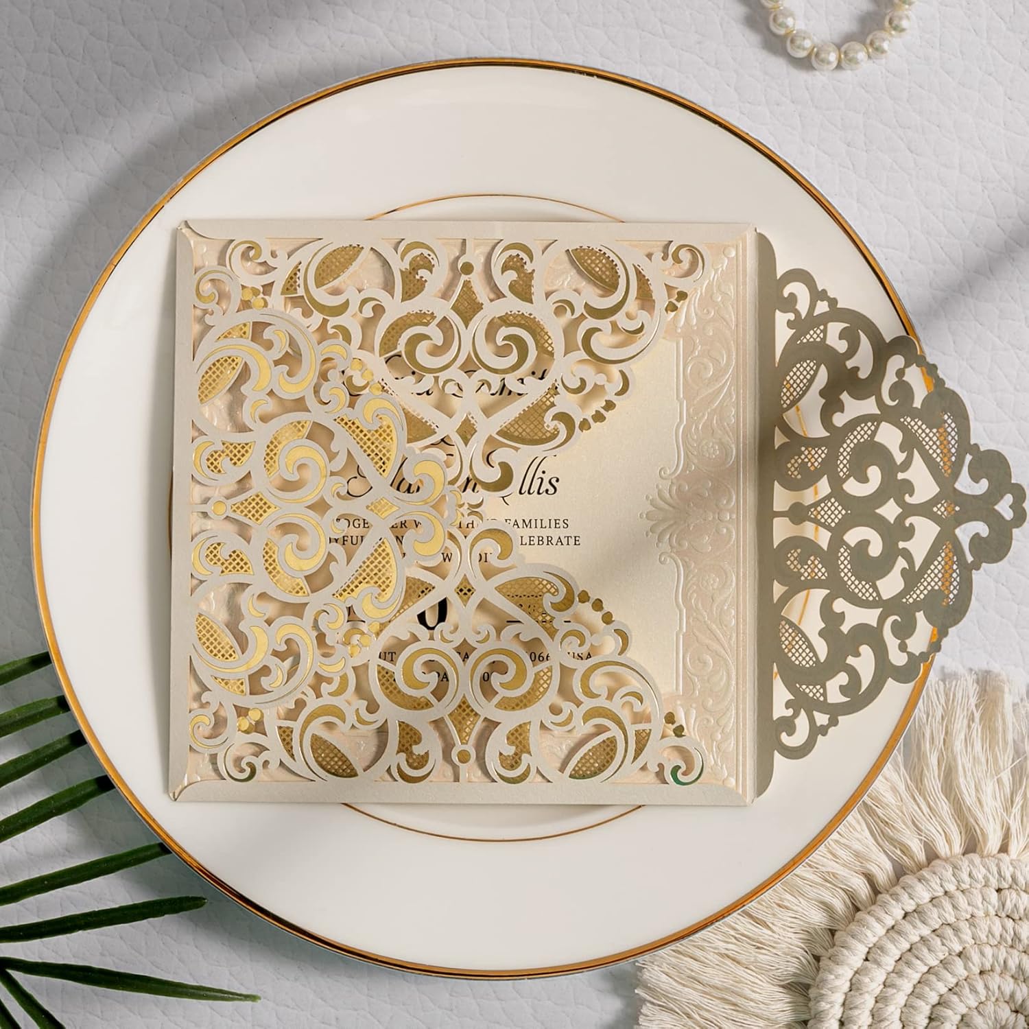 WISHMADE 50X 6 x 6 inch Ivory Square Wedding Invitations with RSVP