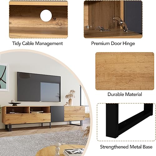 Miniatura 3 de Merax Moderno centro de entretenimiento para TV con 3 gabinetes y estantes abiertos, soporte de TV de madera para televisores de hasta 80 pulgadas