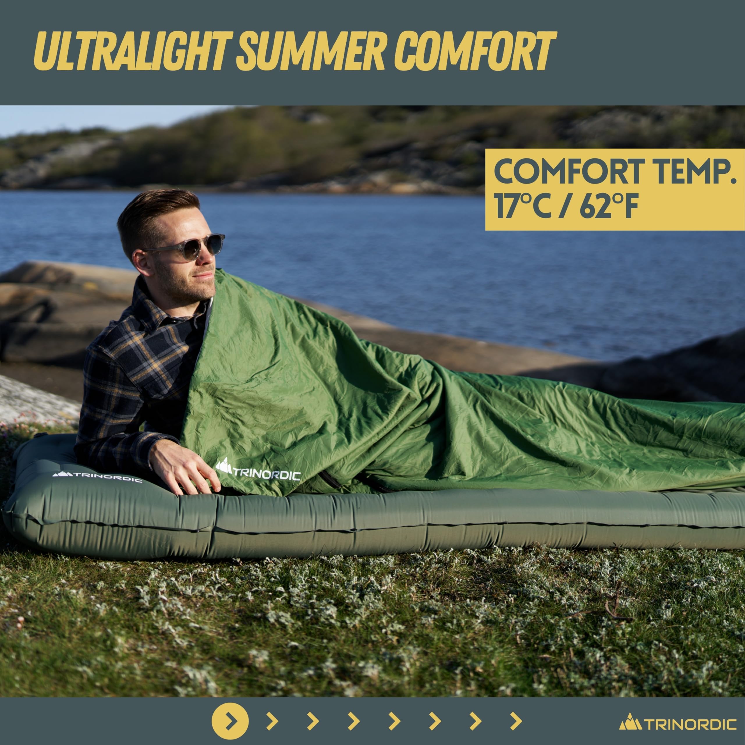 Trinordic Rectangular Ultralight Sleeping Bag, 700g with Anti-Snag Zipper, Compact Summer Sleeping Bags for Adults, Hiking - Image 2