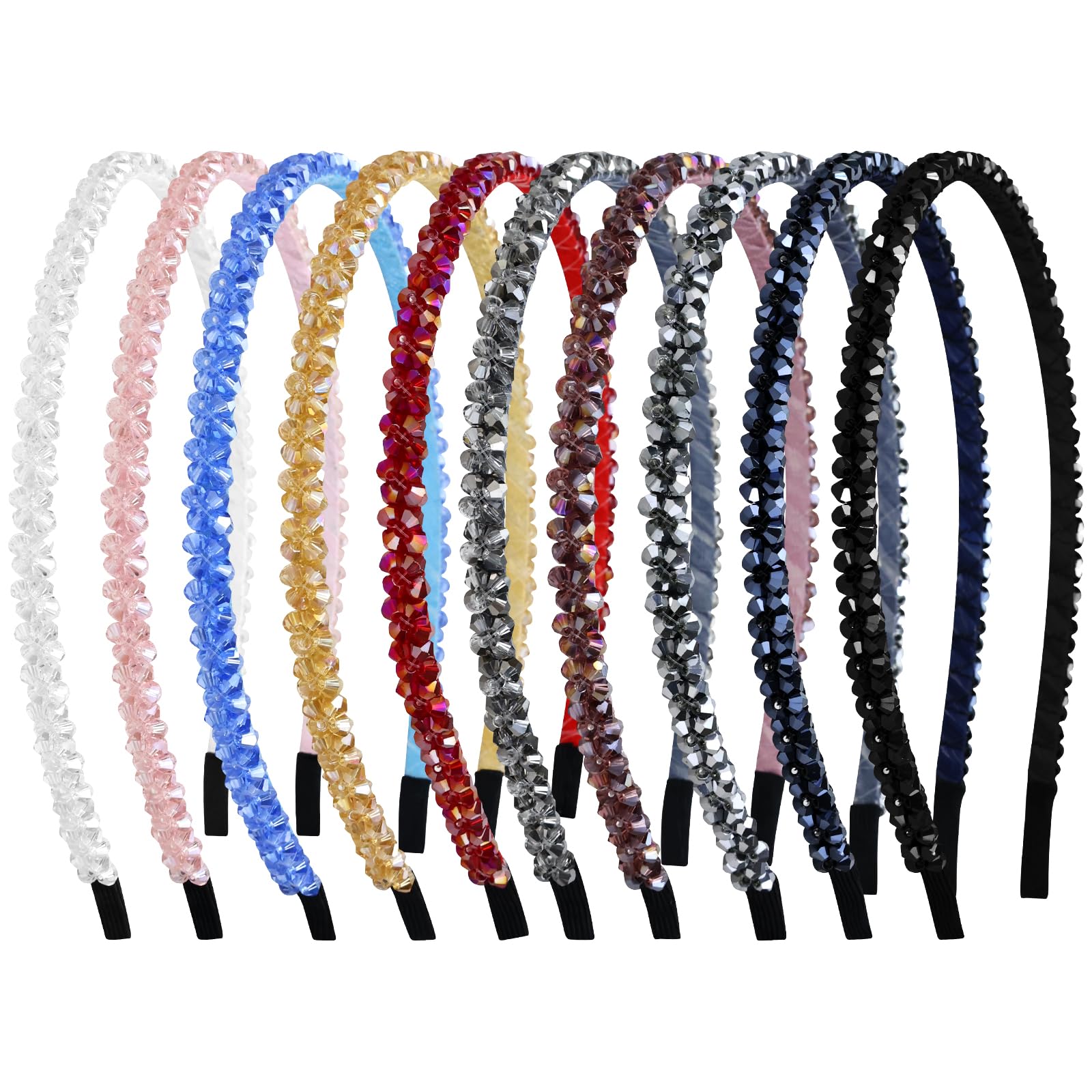 Lawie 10 Pack Rhinestone Headbands - Sparkly Beaded Headbands with Crystal, Glitter Rhinestone for Women & Girls, Thick Hair Holder Accessories