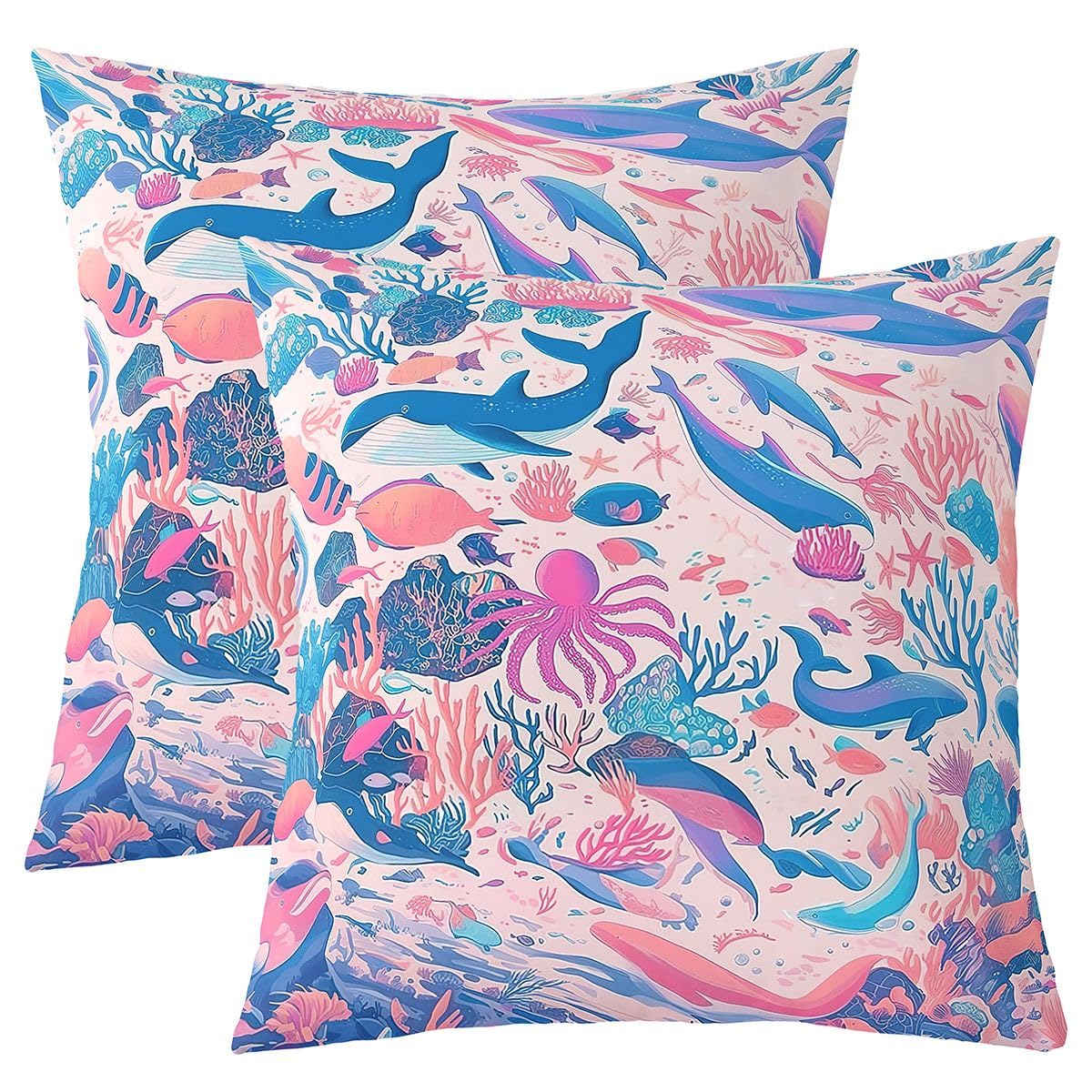 Housses de coussin océan 61x61 cm pieuvre et baleine marine Manfei
